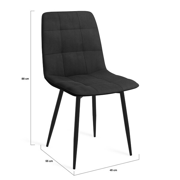 ID MARKET - Lot de 6 chaises MILA en velours noir pour salle à manger - large
