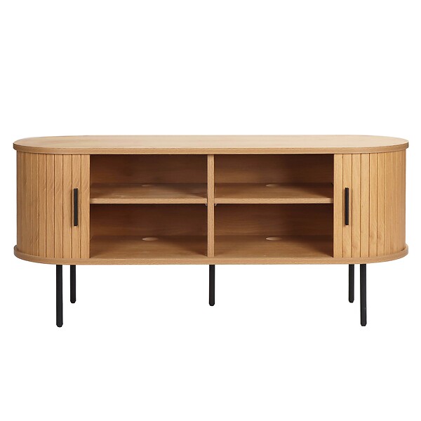 OVIALA - Meuble TV en mélaminé et acier 120 cm beige - Marius - large