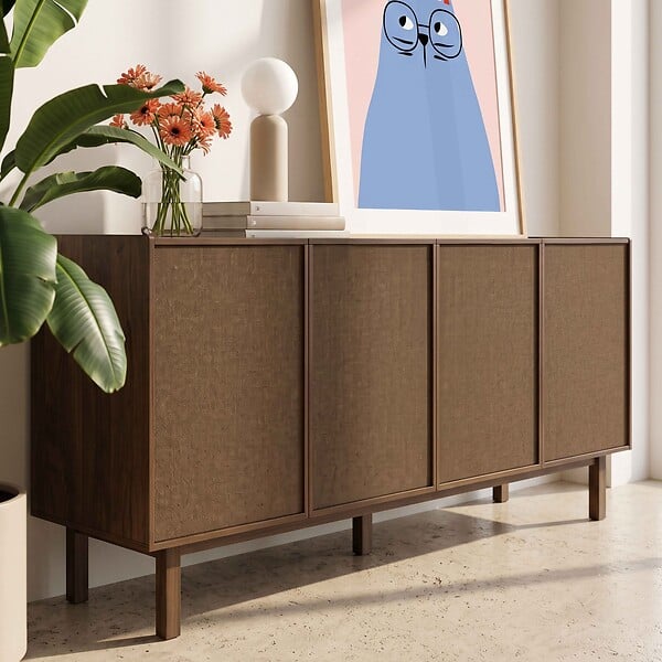 OVIALA - Buffet effet bois 4 portes style scandinave 180 cm bois foncé - Tomy - large