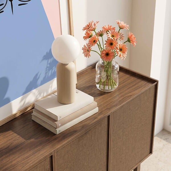 OVIALA - Buffet effet bois 4 portes style scandinave 180 cm bois foncé - Tomy - large
