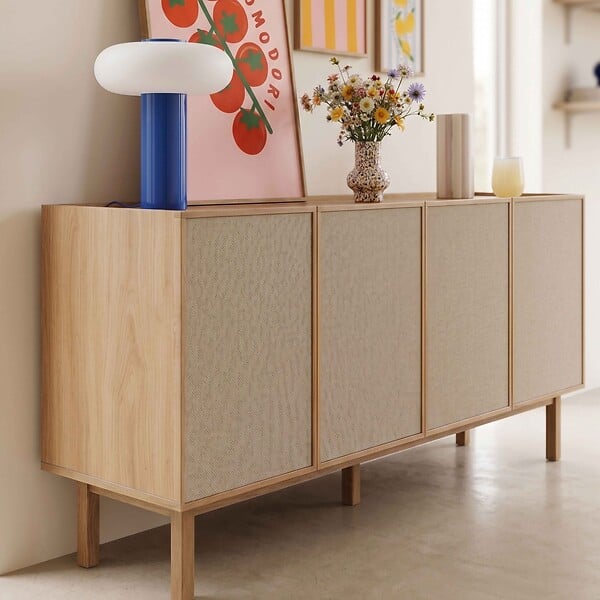 OVIALA - Buffet effet bois 4 portes style scandinave 180 cm bois clair  - Tomy - large