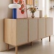 OVIALA - Buffet effet bois 4 portes style scandinave 180 cm bois clair  - Tomy - vignette