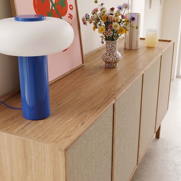OVIALA - Buffet effet bois 4 portes style scandinave 180 cm bois clair  - Tomy - large