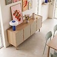 OVIALA - Buffet effet bois 4 portes style scandinave 180 cm bois clair  - Tomy - vignette