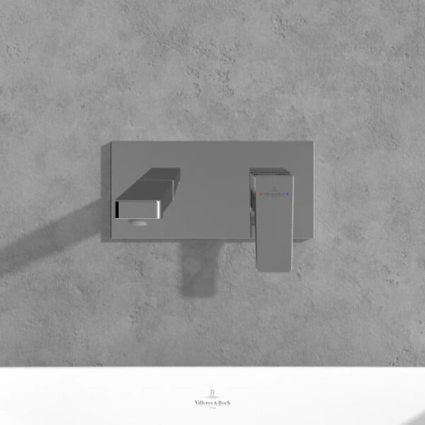 VILLEROY ET BOCH - Mitigeur lavabo mural  Architectura Square avec vidage Push Open Chrome + corps encastré - large