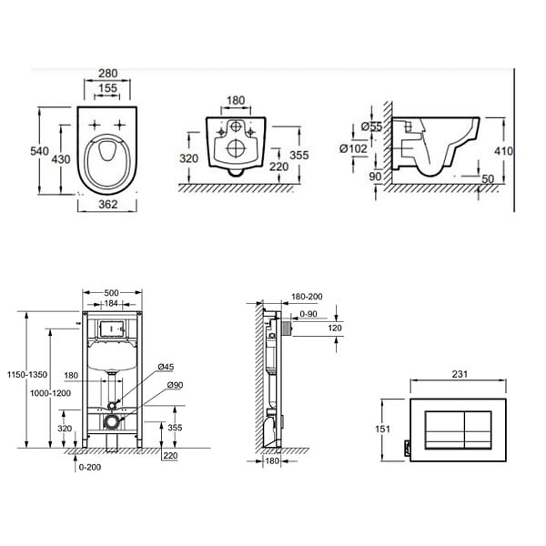 JACOB DELAFON - Pack WC suspendu sans bride Odéon Rive Gauche avec abattant extra plat + bâti support + plaque blanche - large