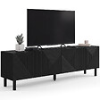 ID MARKET - Meuble TV 180 cm HIMARA 2 portes lattes géométriques bois noir - vignette