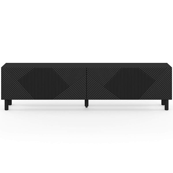 ID MARKET - Meuble TV 180 cm HIMARA 2 portes lattes géométriques bois noir - large