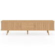 ID MARKET - Meuble TV 200 cm ROMIE 2 portes coulissantes et 2 tiroirs lattes tasseau bois coloris chêne - vignette