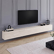 ID MARKET - Meuble TV 270 cm suspendu ELIO 3 portes effet travertin - vignette