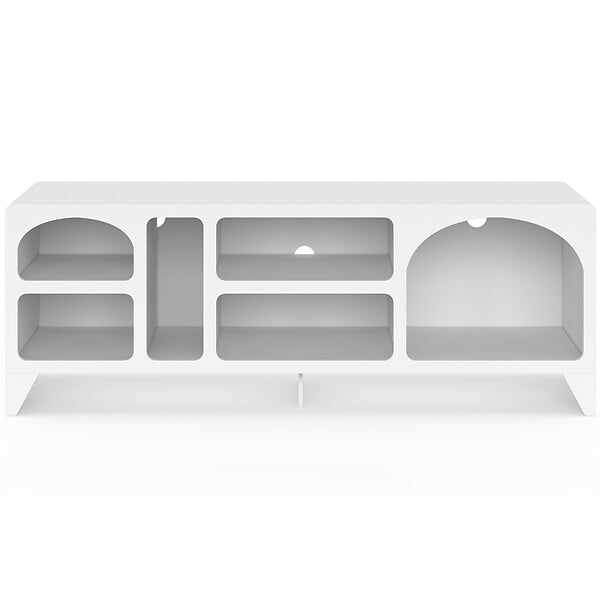 ID MARKET - Meuble TV 140 cm organique ALESIA 6 niches bois blanc - large
