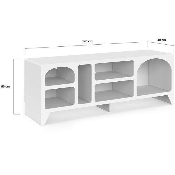 ID MARKET - Meuble TV 140 cm organique ALESIA 6 niches bois blanc - large