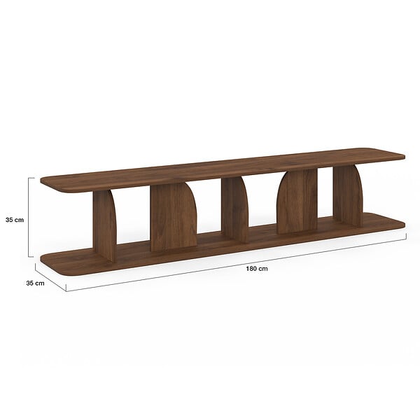 ID MARKET - Meuble TV 180 cm japandi EDITH bois effet noyer - large