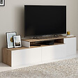 ID MARKET - Meuble TV 140-180 cm modulable d'angle BASILE rotatif bois et blanc - vignette