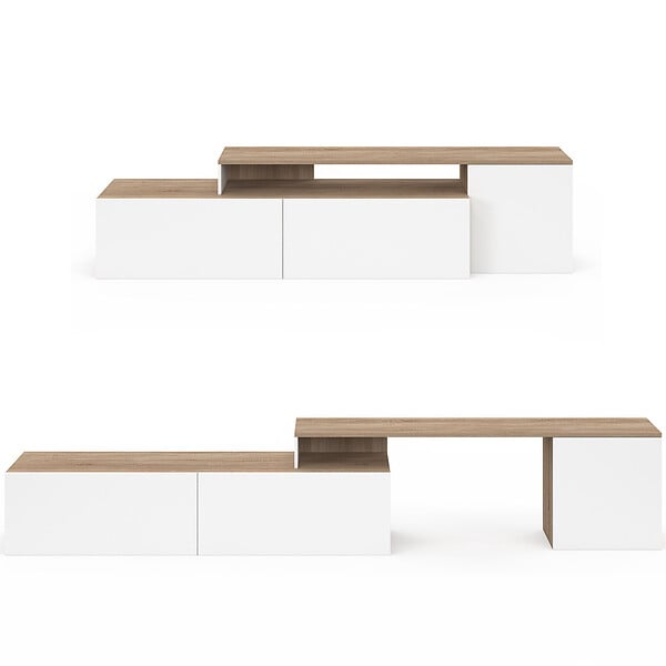 ID MARKET - Meuble TV 140-180 cm modulable d'angle BASILE rotatif bois et blanc - large