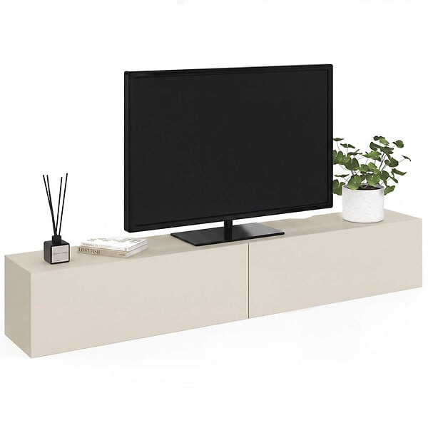 ID MARKET - Meuble TV 180 cm suspendu ELIO 2 portes beige - large