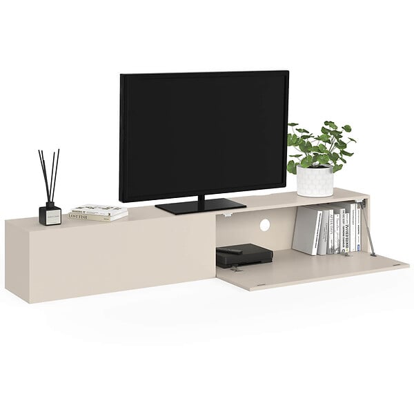 ID MARKET - Meuble TV 180 cm suspendu ELIO 2 portes beige - large