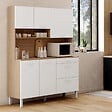 ID MARKET - Buffet casserolier de cuisine 140 cm CINA 5 portes + 3 tiroirs façon hêtre et blanc - vignette