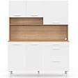 ID MARKET - Buffet casserolier de cuisine 140 cm CINA 5 portes + 3 tiroirs façon hêtre et blanc - vignette