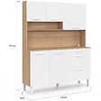 ID MARKET - Buffet casserolier de cuisine 140 cm CINA 5 portes + 3 tiroirs façon hêtre et blanc - vignette
