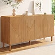 ID MARKET - Buffet 160 cm HIMARA 4 portes lattes géométriques bois clair - vignette