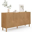 ID MARKET - Buffet 160 cm HIMARA 4 portes lattes géométriques bois clair - vignette
