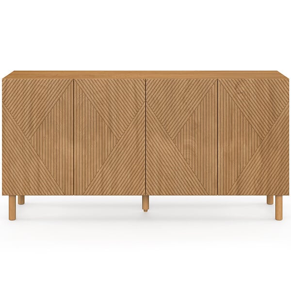 ID MARKET - Buffet 160 cm HIMARA 4 portes lattes géométriques bois clair - large