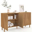 ID MARKET - Buffet 160 cm HIMARA 4 portes lattes géométriques bois clair - vignette