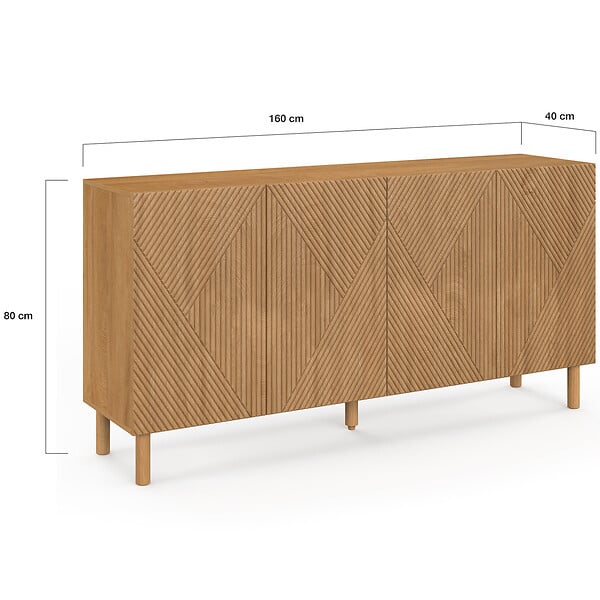 ID MARKET - Buffet 160 cm HIMARA 4 portes lattes géométriques bois clair - large