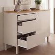 ID MARKET - Buffet bas casserolier de cuisine 120 cm CLAUDE plan de travail effet bois H.83 cm 1 porte + 3 tiroirs beige - vignette