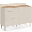 ID MARKET - Buffet bas casserolier de cuisine 120 cm CLAUDE plan de travail effet bois H.83 cm 1 porte + 3 tiroirs beige - vignette