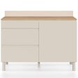 ID MARKET - Buffet bas casserolier de cuisine 120 cm CLAUDE plan de travail effet bois H.83 cm 1 porte + 3 tiroirs beige - vignette