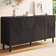 ID MARKET - Buffet 160 cm HIMARA 4 portes lattes géométriques bois noir - vignette
