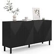 ID MARKET - Buffet 160 cm HIMARA 4 portes lattes géométriques bois noir - vignette