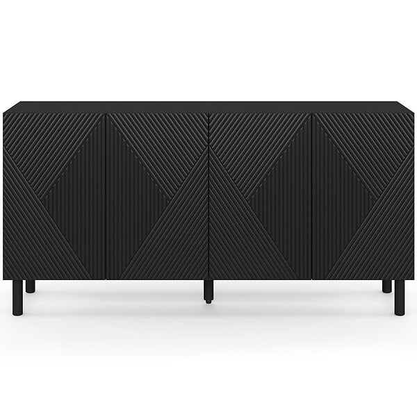ID MARKET - Buffet 160 cm HIMARA 4 portes lattes géométriques bois noir - large