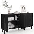 ID MARKET - Buffet 160 cm HIMARA 4 portes lattes géométriques bois noir - vignette