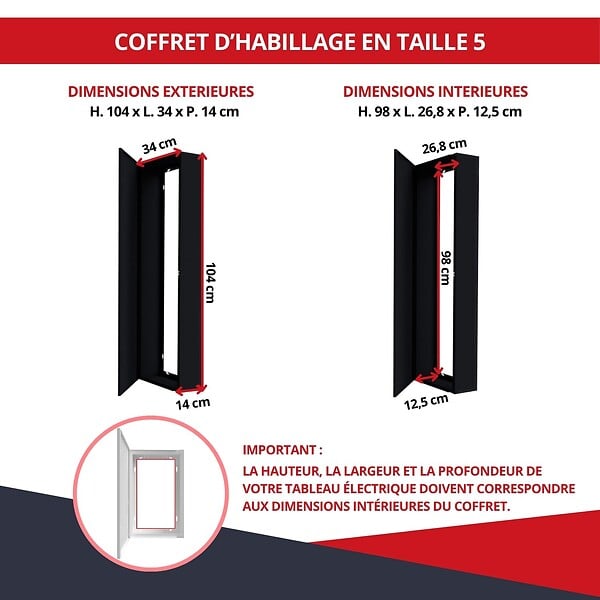 ATOLE - Coffret tableau électrique ATOLE 13 modules en acier noir  - H. utile : 980 mm - large
