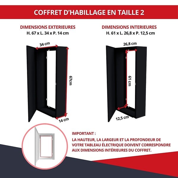 ATOLE - Coffret tableau électrique ATOLE 13 modules en acier noir  - H. utile : 610 mm - large