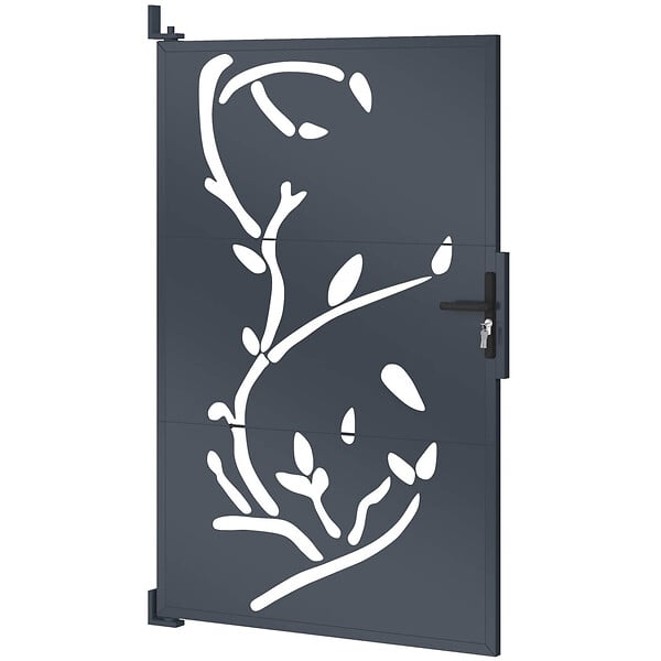 ID MARKET - Portillon 100 x 155 cm en acier gris anthracite avec motifs FLOWER - large