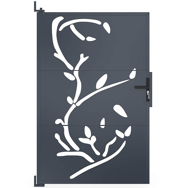 ID MARKET - Portillon 100 x 155 cm en acier gris anthracite avec motifs FLOWER - large