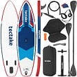 TECTAKE - Planche de stand up paddle gonflable siège de kayak jusqu'à 200 kg antidérapant pagaie double rouge bleu 320 x 84 x 39,5 cm kit complet - vignette