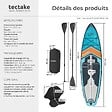 TECTAKE - Planche de stand up paddle gonflable siège de kayak jusqu'à 200 kg antidérapant raquette double turquoise orange 320 x 84 x 39,5 cm kit complet - vignette
