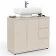 ID MARKET - Meuble sous lavabo salle de bain TOMI avec placard et 3 tiroirs beige - vignette