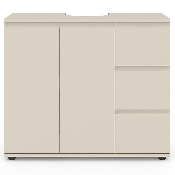 ID MARKET - Meuble sous lavabo salle de bain TOMI avec placard et 3 tiroirs beige - large