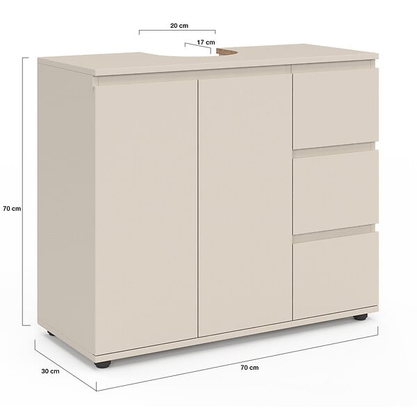 ID MARKET - Meuble sous lavabo salle de bain TOMI avec placard et 3 tiroirs beige - large