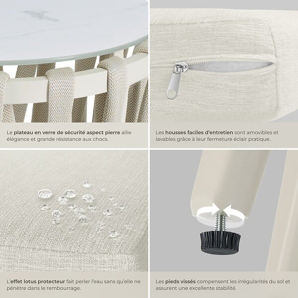 TECTAKE - Ensemble salon jardin 2 places en aluminium en rope beige coussins epais 10 cm dossier 15 cm design - large
