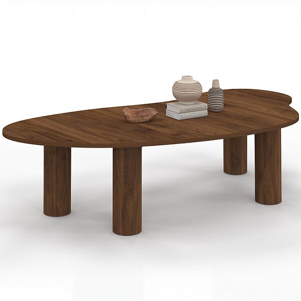 ID MARKET - Table basse ORGANIQUE 140 cm bois effet noyer - large