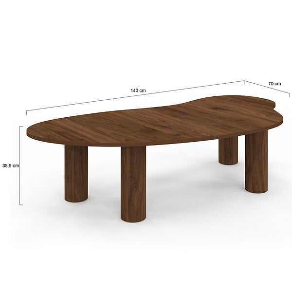 ID MARKET - Table basse ORGANIQUE 140 cm bois effet noyer - large