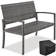 TECTAKE - Banc de jardin 2 places en polyrotin gris résistant aux intempéries avec accoudoirs et dossier haut 125x62,5x90 cm - vignette