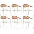 ID MARKET - Lot de 6 chaises de jardin MADEIRA métal blanc cordage et textilène beige et rotin clair - vignette